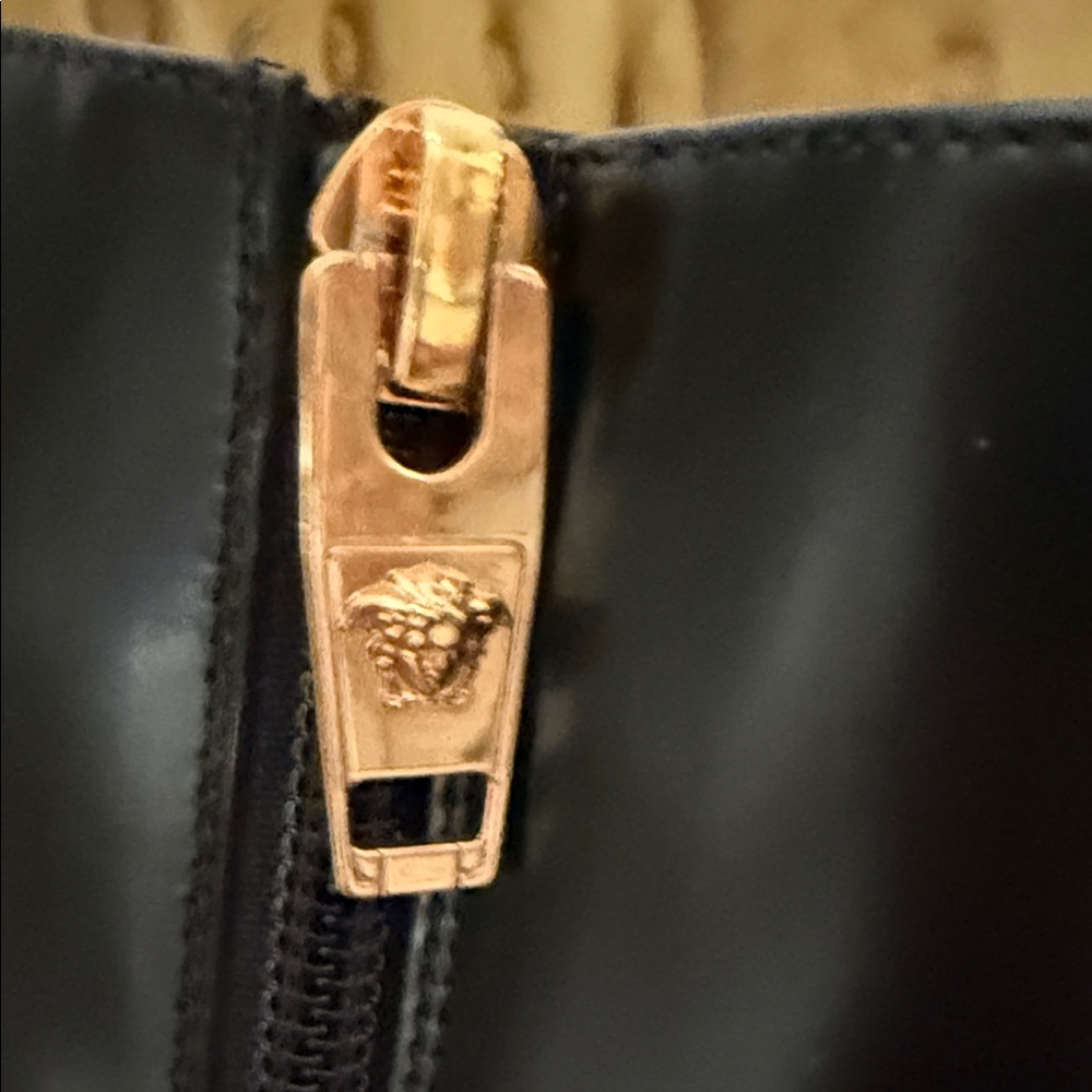 Versace Black Over the Knee Boots with Gold Medallion - Picture 6 of 9